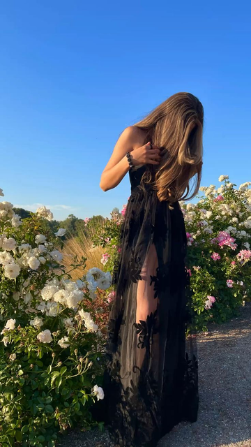 Black Deep V Neck Long Prom Dress HZ1023